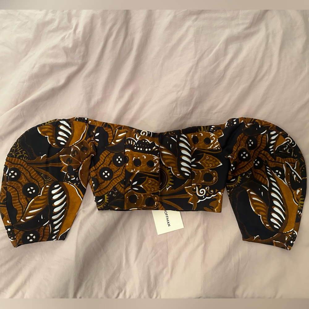 NWT Mara Hoffman Juana top - brown, black multi - size 2, fits like 0 - Picture 6 of 8